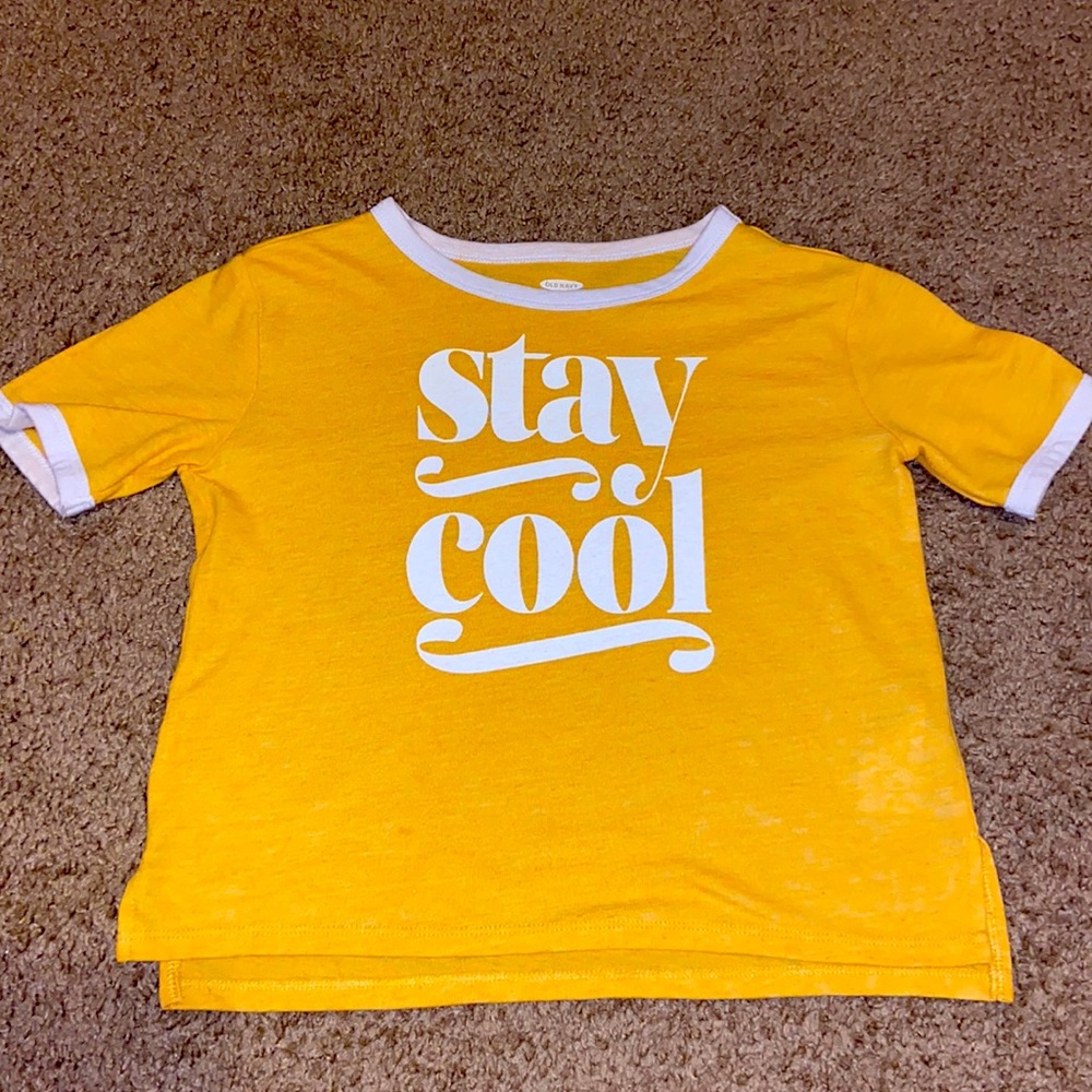 Short sleeve gold/yellow and white top